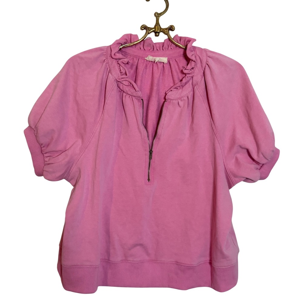 Peach Love California Pink Ruffle‎ Quarter Zip Sweatshirt Top Women's Size L